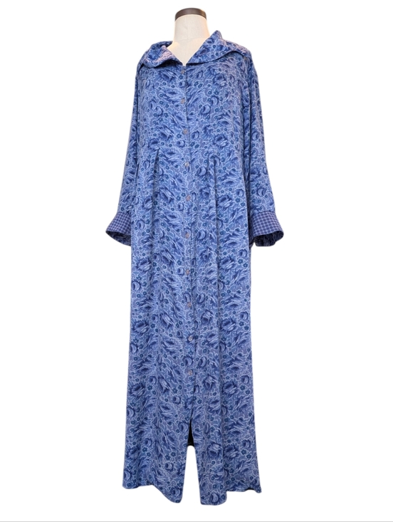 Vintage April Cornell Indigo Floral & Plaid, Button Front, Tie Back Maxi Dress. - Picture 9 of 13
